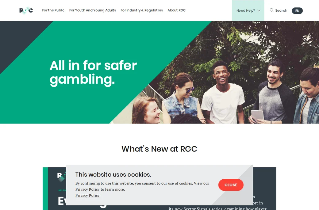 Homepage of the Responsible Gambling Council, a nonprofit offering tools independent of any casino