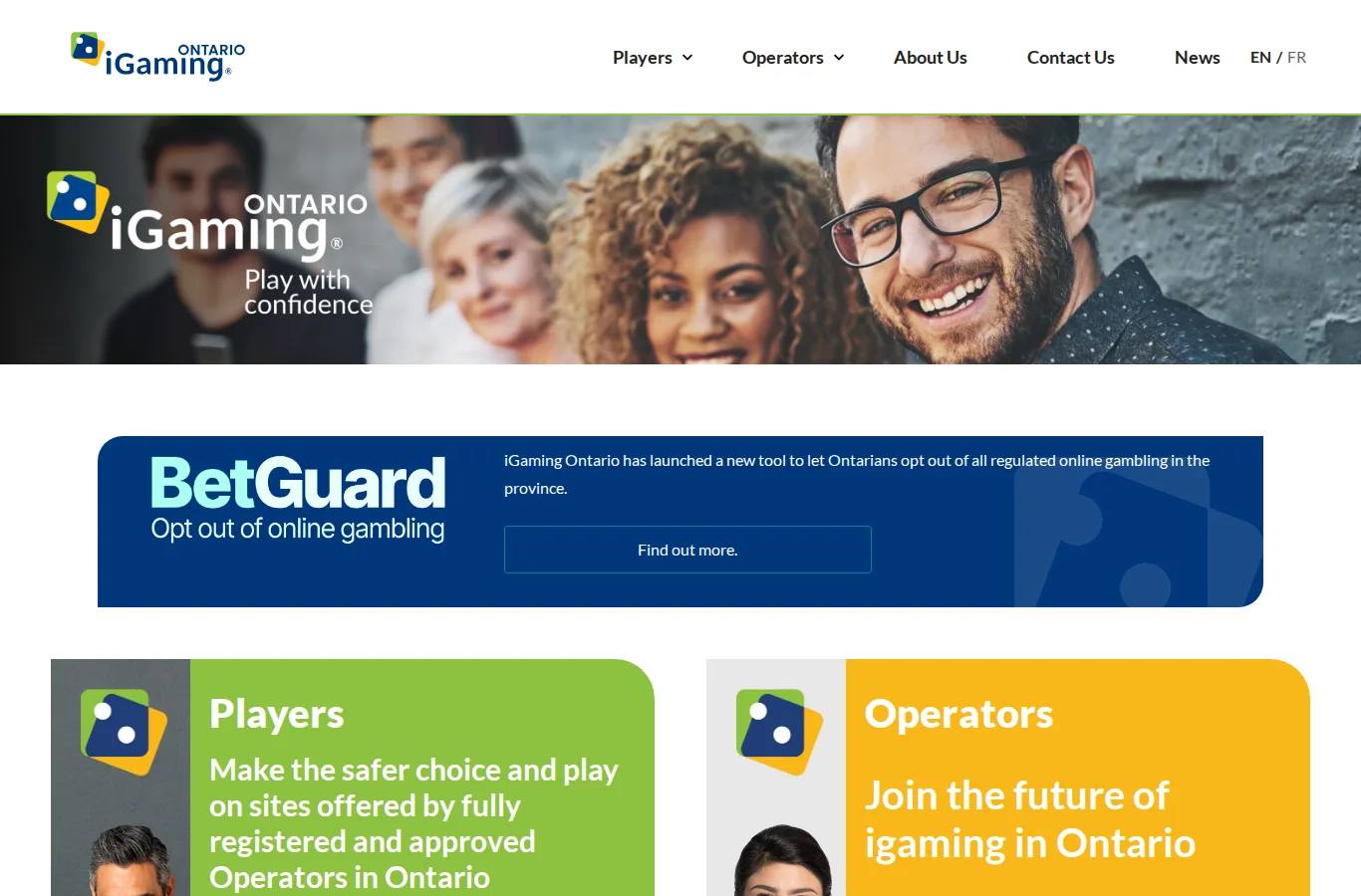 Homepage of iGaming Ontario, the crown agency that runs the province's regulated market